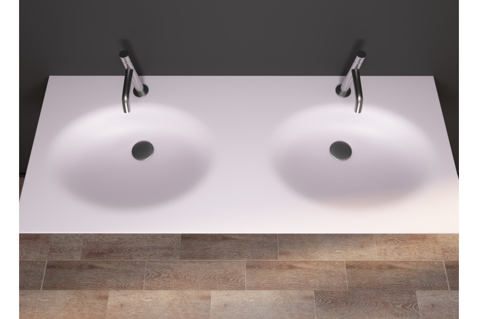 PERLE dual sink unit in pink light KRION® top view
