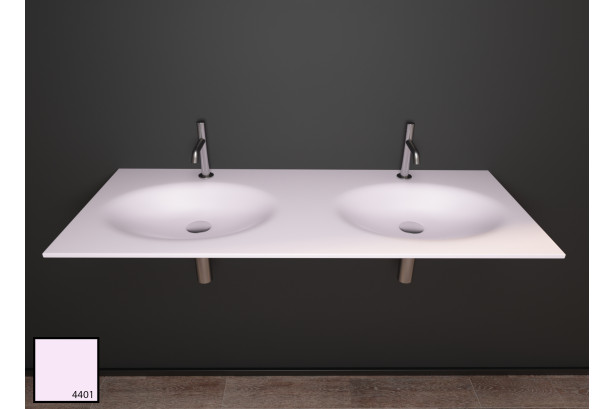 PERLE dual sink unit in pink light KRION® front view