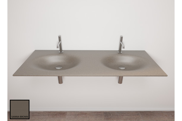 PERLE dual sink unit in sienna brown CORIAN® front view