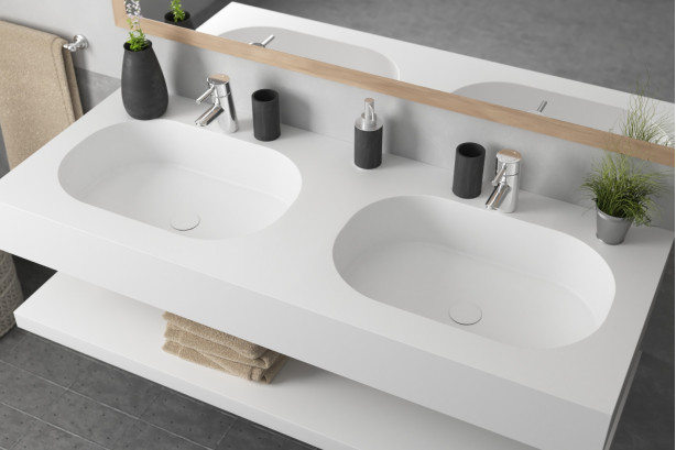 TONNARA double washbasin in Krion® side view