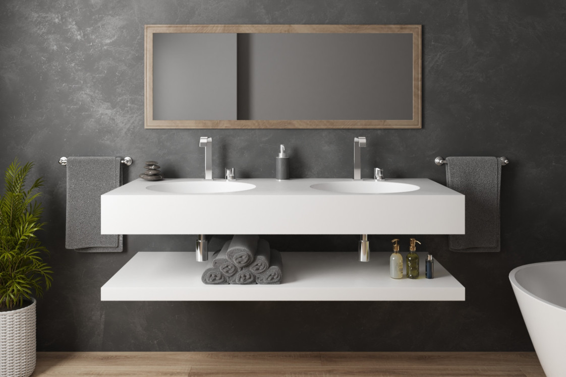 OUVEA double washbasin in Krion® front view