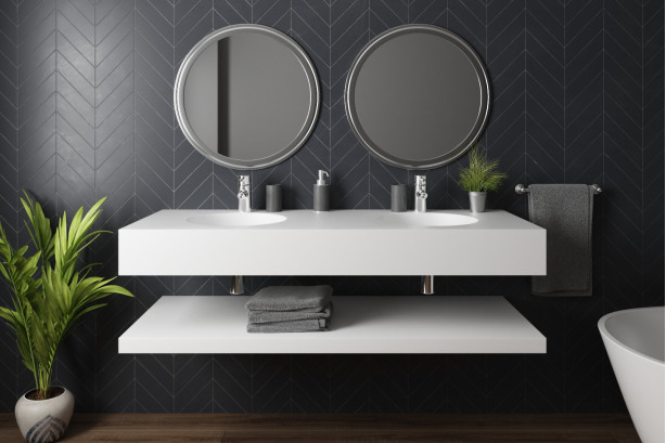 MATAIVA double washbasin in Krion® side view