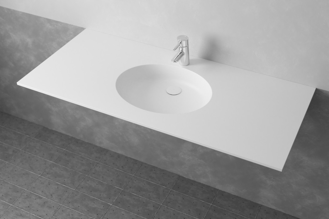 FUTUNA single washbasin in Krion® seen from the side