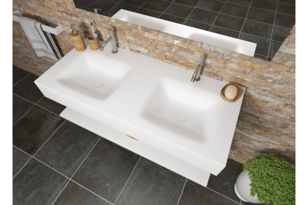 AGATE Dual sink unit in designer white CORIAN® side view