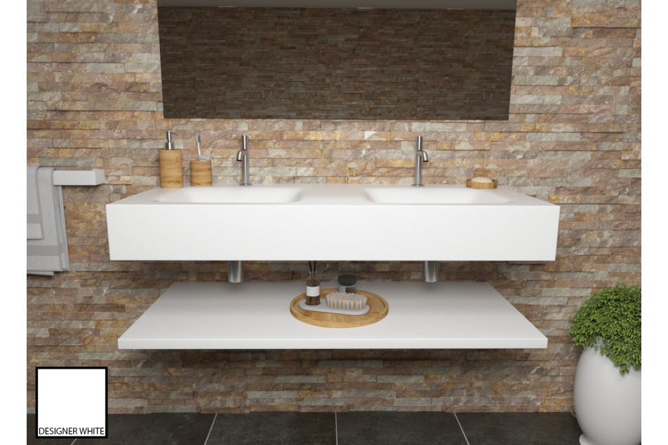 AGATE Dual sink unit in designer white CORIAN® front view