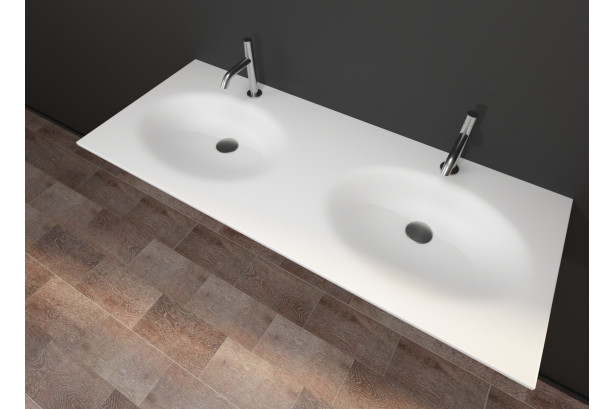 PERLE dual sink unit in extreme light KRION® side view
