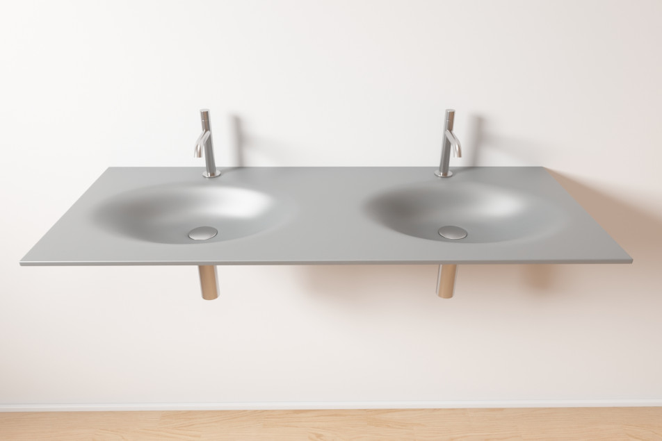PERLE ash grey double washbasin in Krion® front view
