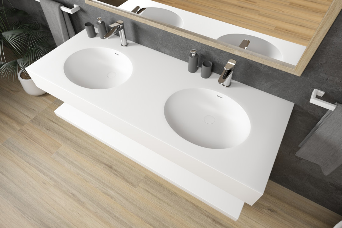 TAHUATA double washbasin in Krion® seen from the side
