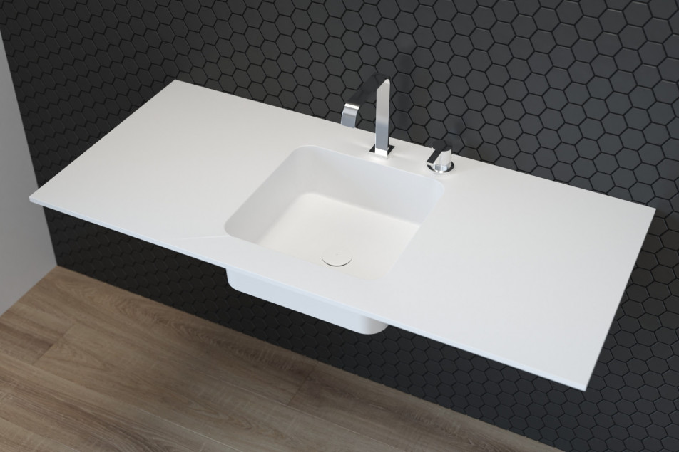 CAVALLO single washbasin in Krion® seen from the side