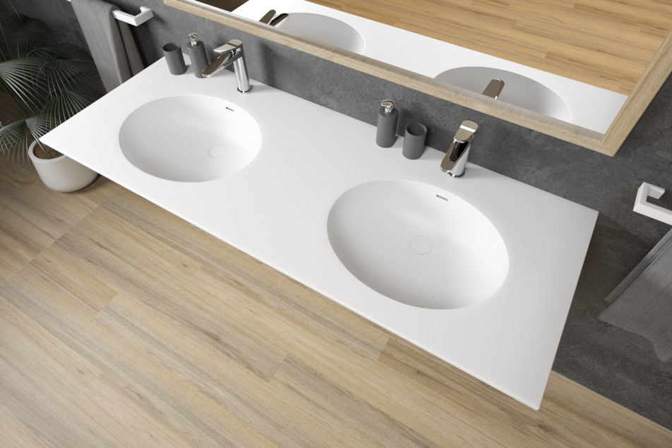TAHUATA double washbasin in Krion® seen from the side
