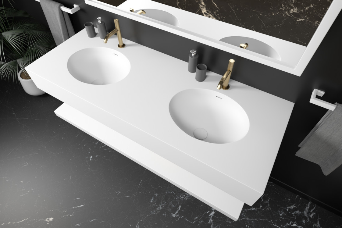 DIAMANT double washbasin in Krion® seen from the side
