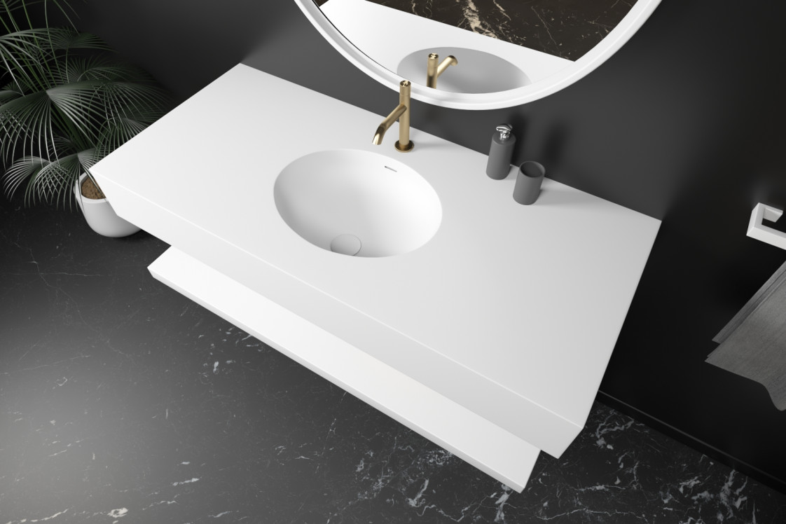 DIAMANT single washbasin in Krion® seen from the side
