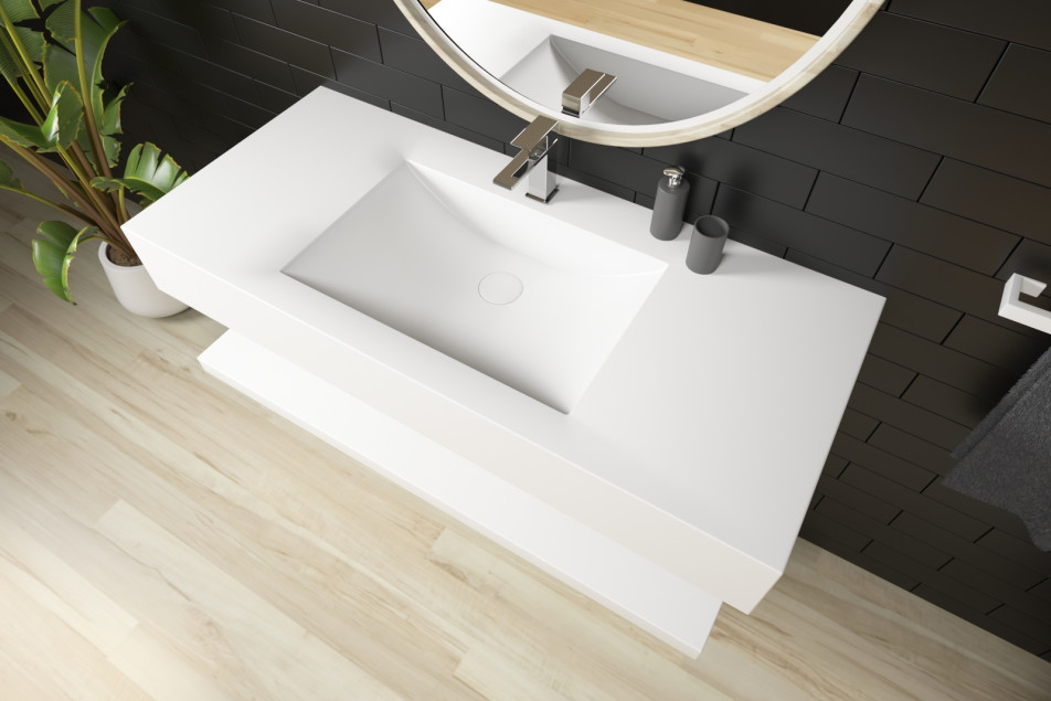CARAVELLE single washbasin in Krion® seen from the side