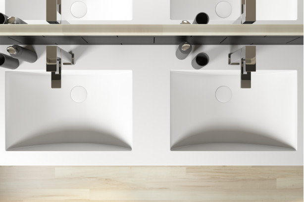 CARAVELLE double washbasin in Krion® seen from the side