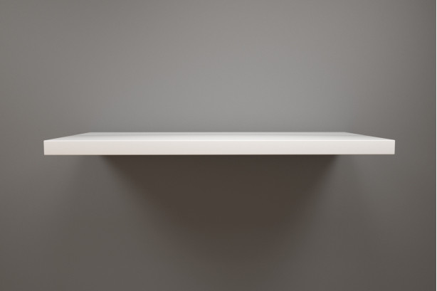 Thick wall shelf in KRION® under double washbasin seen from the front