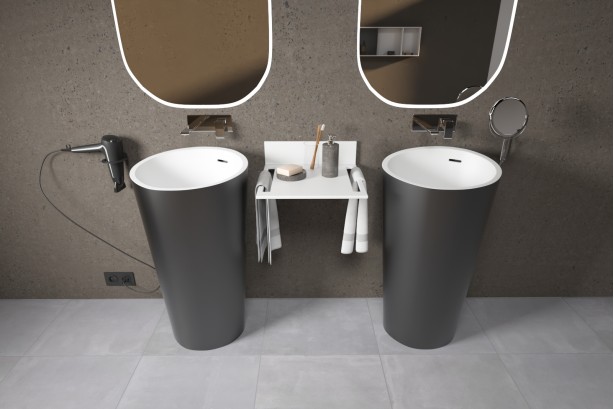 KRION® ALMOND basin black floor drain double sink