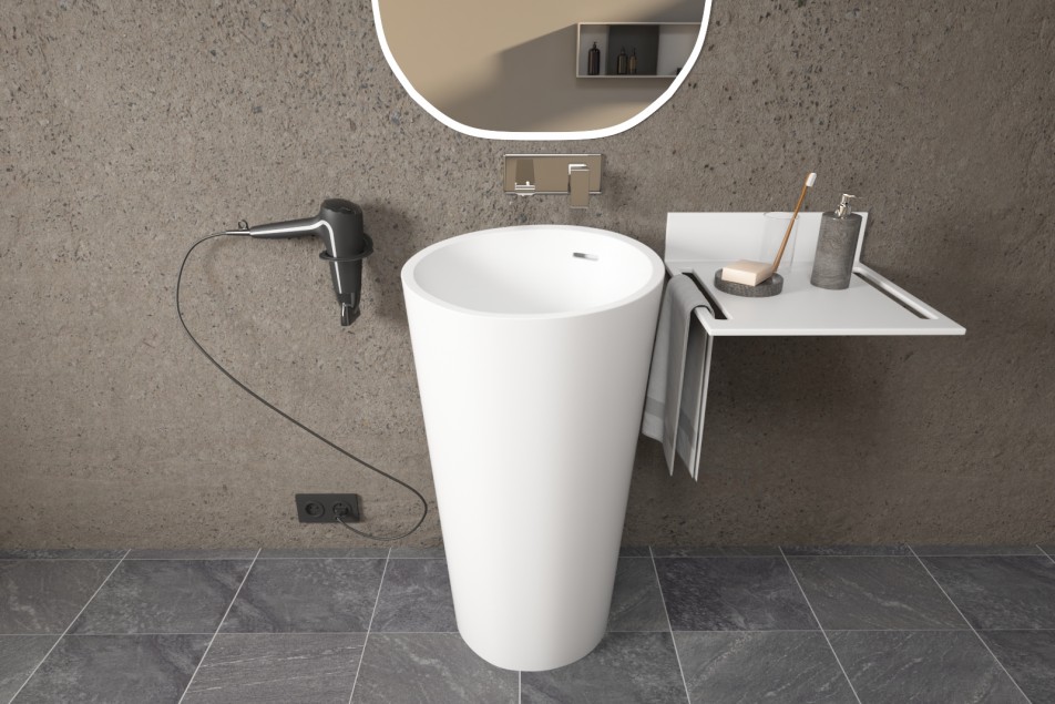 KRION® ALMOND white basin floor drain front view