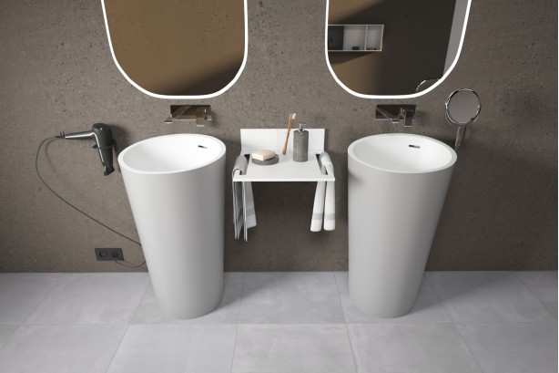 KRION® ALMOND grey basin wall mounted double washbasin view