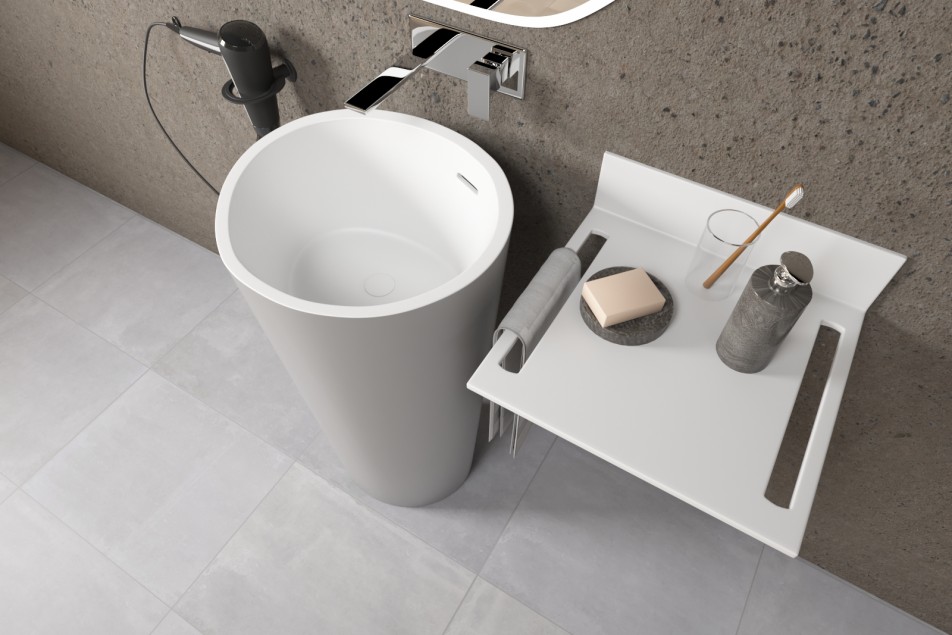 KRION® ALMOND grey basin wall mounted side view
