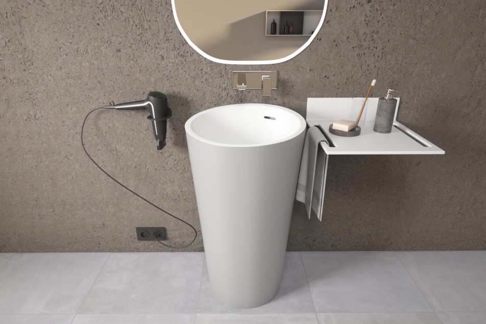 KRION® ALMOND grey basin wall mounted front view