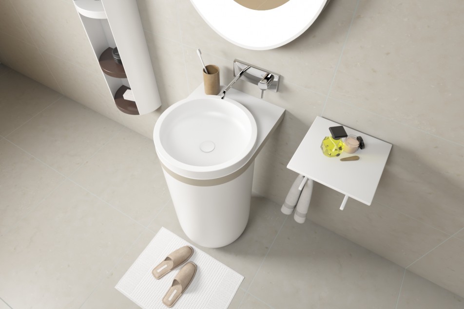 KRION® ARO floor-standing basin beige side view