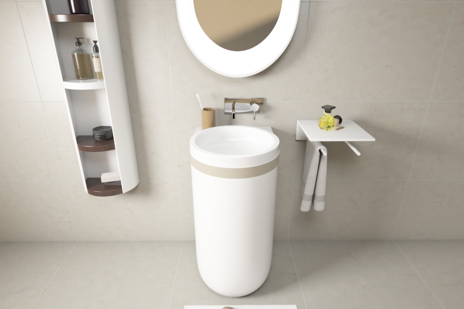 KRION® ARO floor-standing basin beige front view