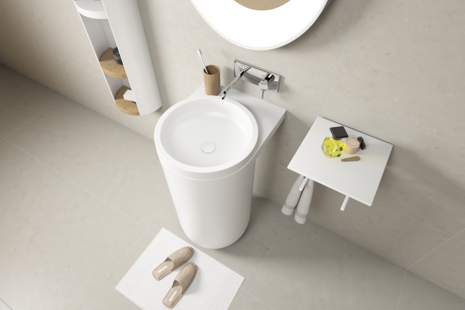 KRION® ARO floor-standing basin white side view