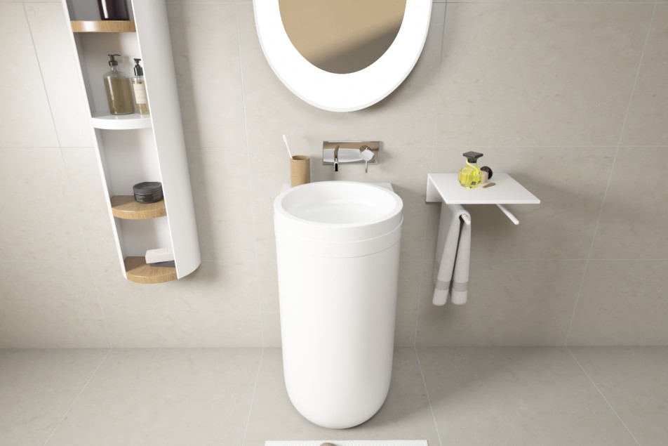KRION® ARO floor-standing basin white front view