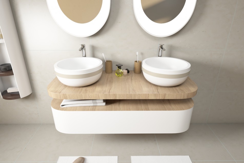 ARO KRION® freestanding beige bowl double washbasin front view