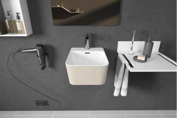 KRION® MODUL wall mounted beige washbasin front view