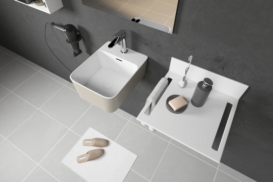 KRION® MODUL wall mounted beige washbasin side view