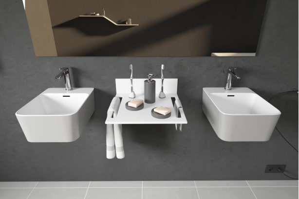 KRION® MODUL® grey wall-mounted double washbasin front view