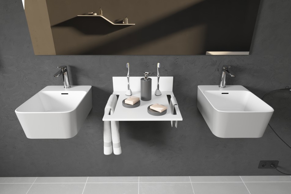 KRION® MODUL® grey wall-mounted double washbasin front view