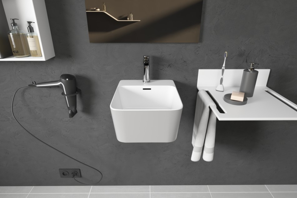 KRION® MODUL® grey wall-mounted washbasin front view