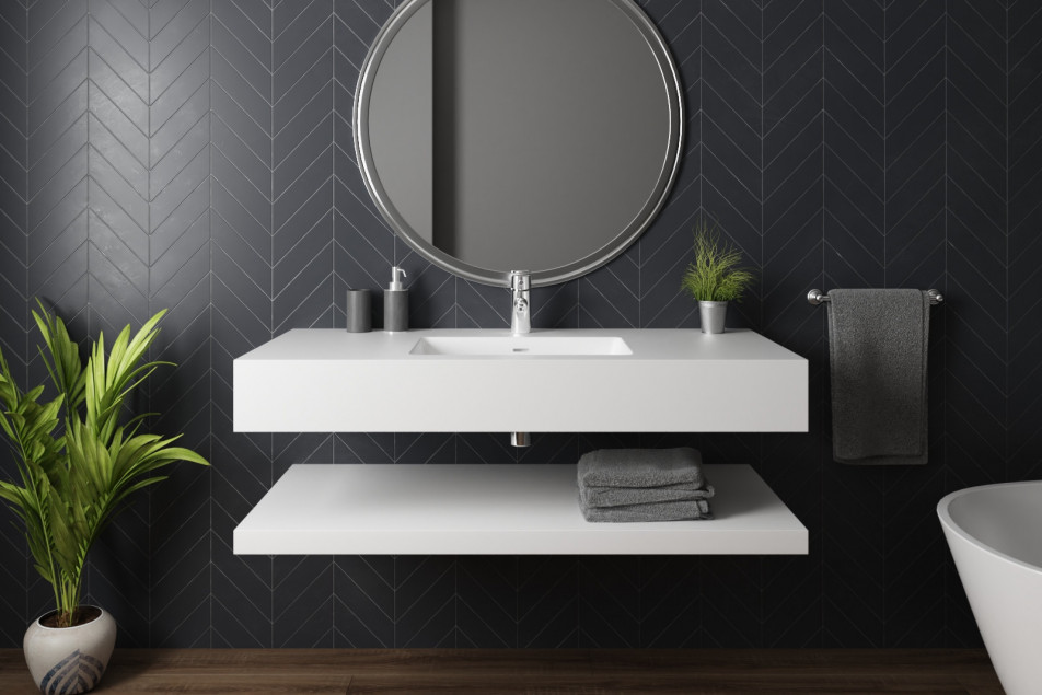 CREIZIC single washbasin in Krion® front view