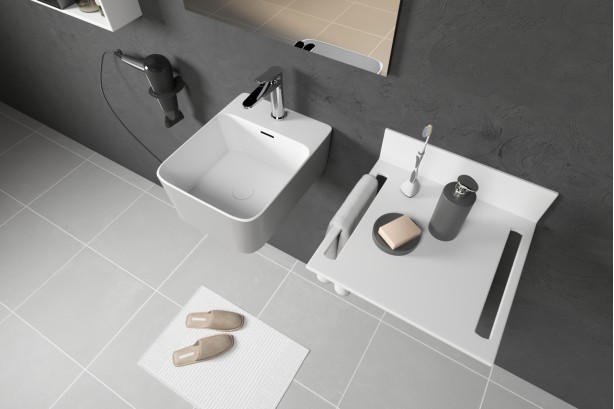 KRION® MODUL® grey wall-mounted washbasin side view