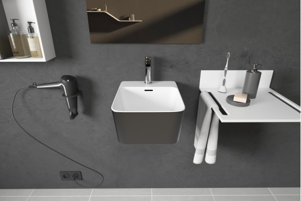 KRION® MODUL wall mounted black washbasin front view