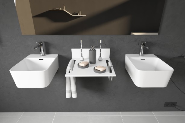 KRION® MODUL wall mounted white double washbasin front view