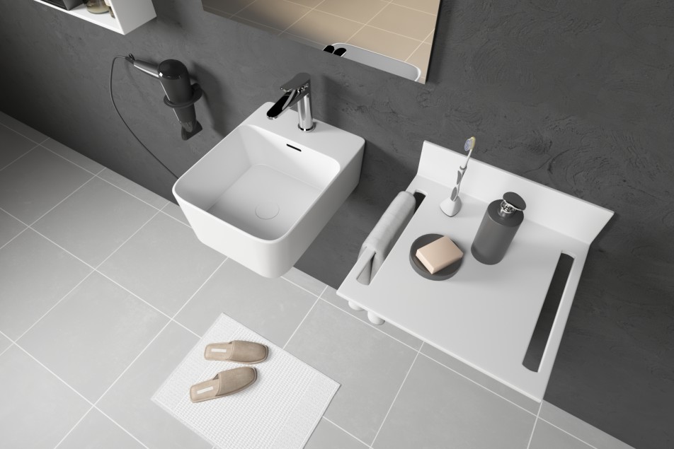 KRION® MODUL wall mounted white washbasin side view