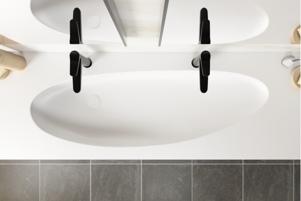 Structural furniture with single XL washbasin KRION® NEST top view