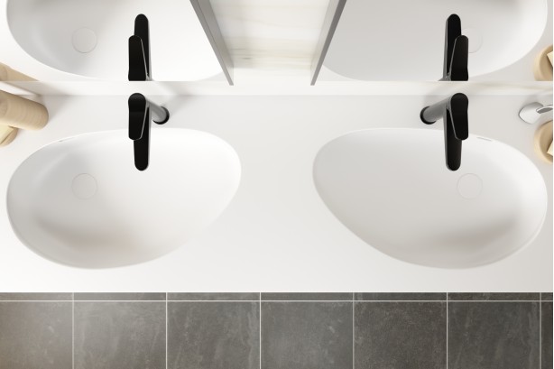 Structural furniture with double washbasin KRION® NEST top view