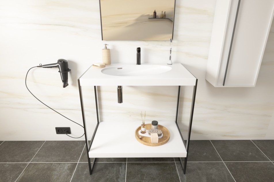 Structural furniture with single washbasin KRION® NEST front view