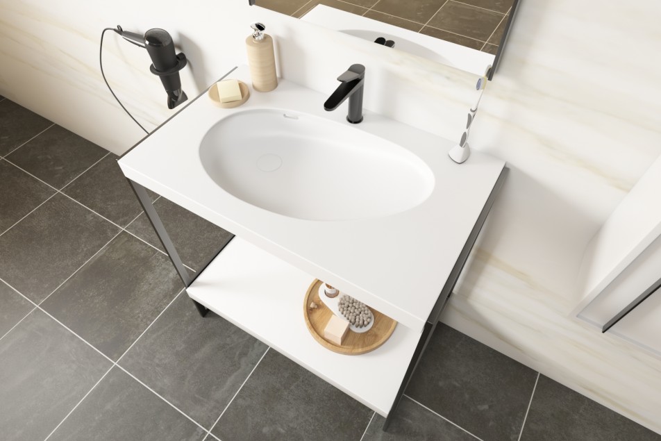 Structural furniture with single washbasin KRION® NEST side view