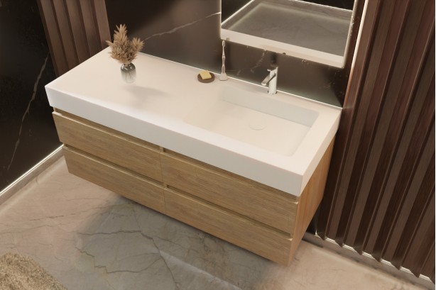 SMART drawer unit with straight KRION® single washbasin KOLE front view