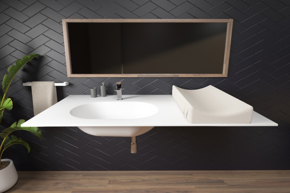 CORIAN® single KANGOUROU bathtub front view with changing mat