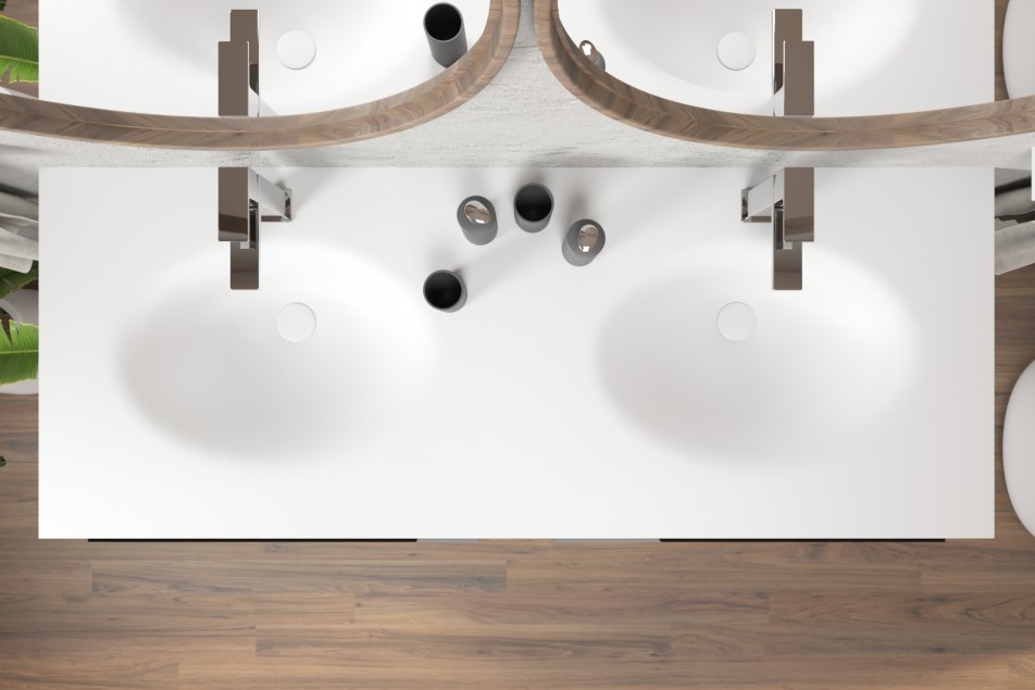 Meuble PERLE double vasque avec deux tiroirs avec poignée en Corian® vue de dessus