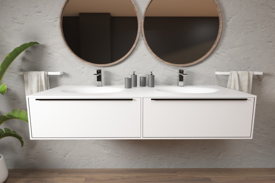 PERLE double washbasin unit with two drawers in Corian® front view