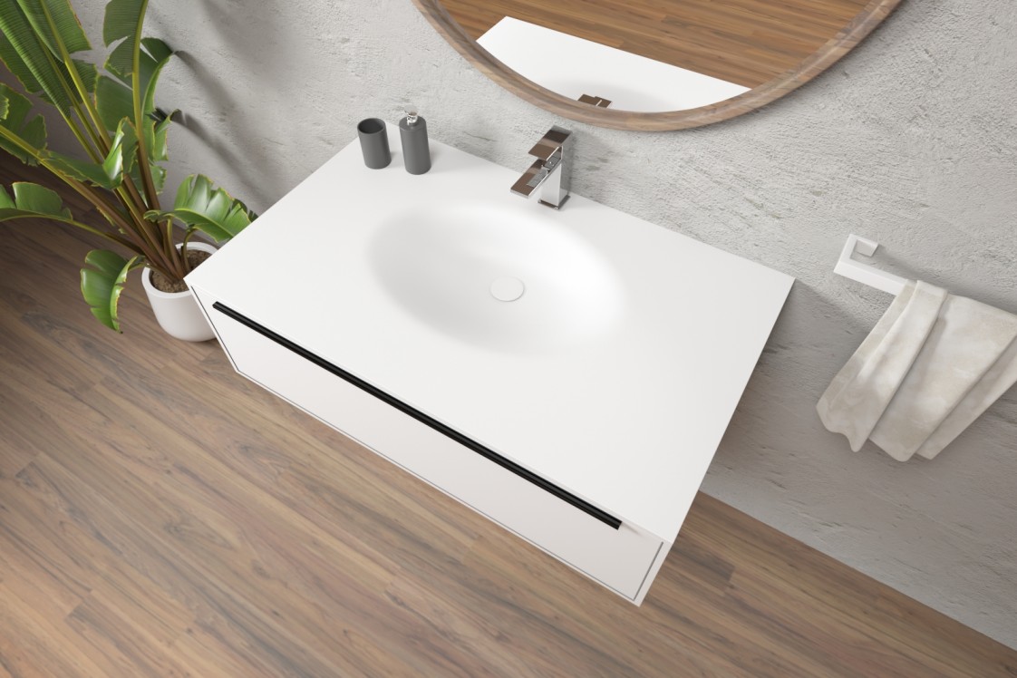 PERLE single washbasin unit with one drawer with Corian® handle side view