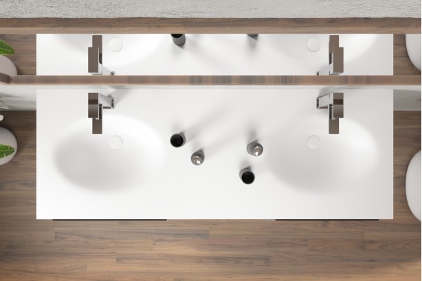 PERLE double washbasin unit with two drawers with handle, one niche in Corian® top view