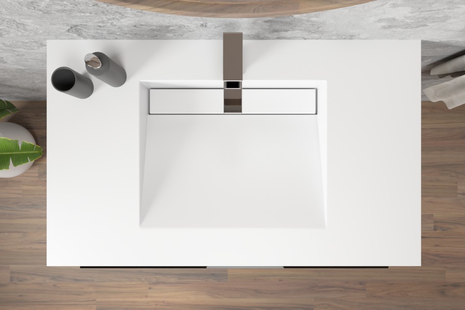 Meuble HOEDIC simple vasque avec un tiroir avec poignée en Corian® vue de dessus